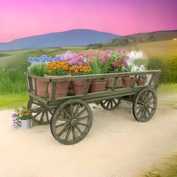 Zahradní dekorace Dřevěné povozy a žebřiňáky