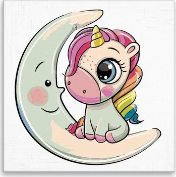 Malování podle čísel - Jednorožec na měsíci - 40x40 cm, bez dřevěného rámu - CZ výroba