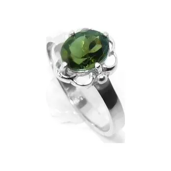 Prsten Stříbrný prsten přírodní vltavín- T1140 (Stříbrný prsten s vltavínem 8 x 6 mm)