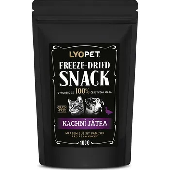 Pamlsek pro kočku LYOPET Snack Dog & Cat Kachní játra 100 g