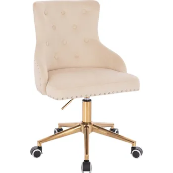 Otočné křeslo Sogne velur na zlaté podstavě s kolečky - krémová