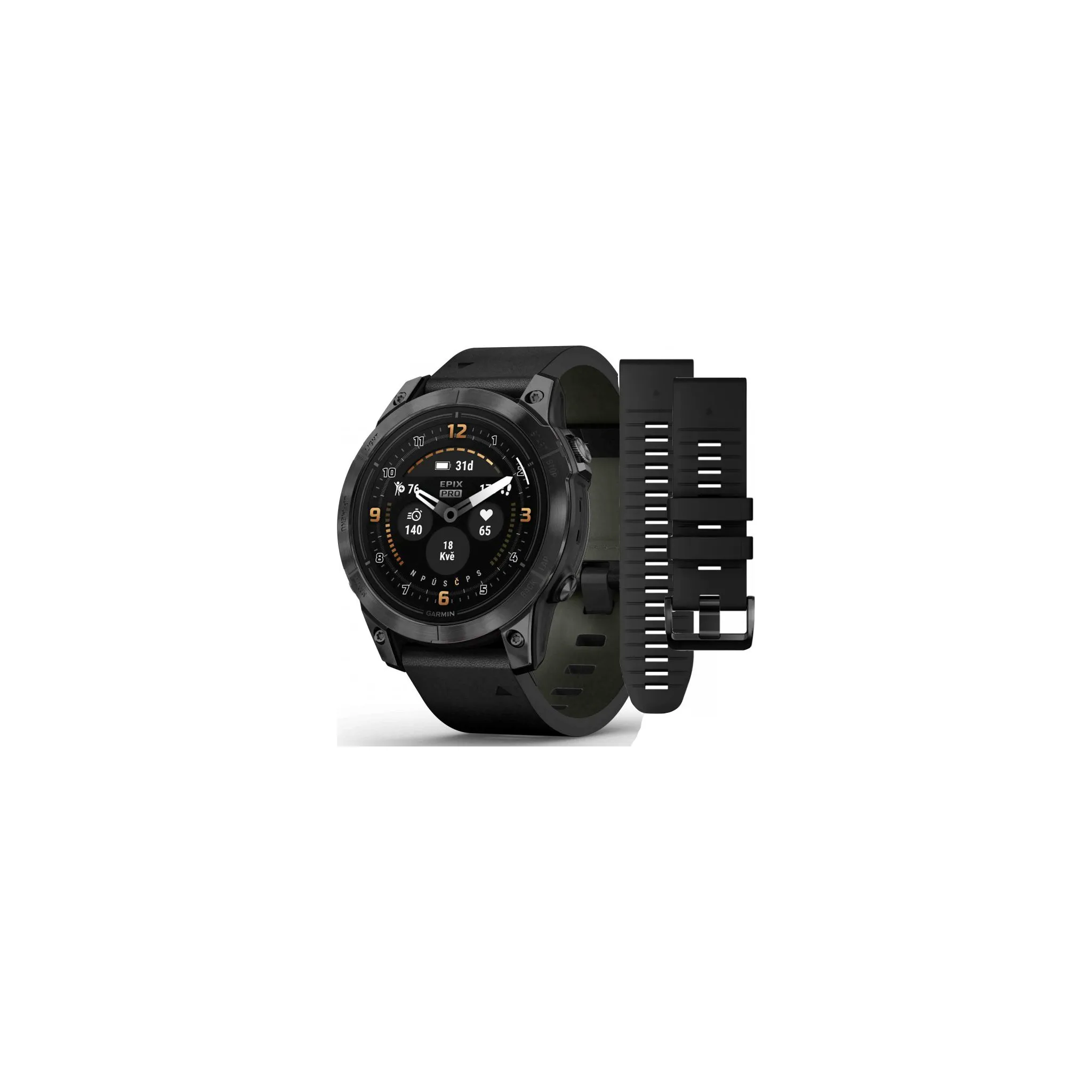 foto Chytré hodinky Garmin Epix Pro (Gen 2) Sapphire 47 mm Carbon Gray DLC Titanium/Black Leather Band