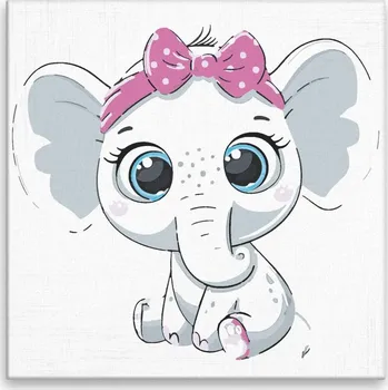Malování podle čísel - Slůně s mašlí - 40x40 cm, bez dřevěného rámu - CZ výroba