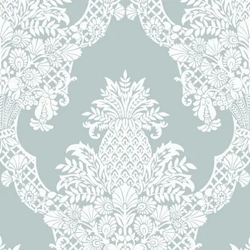 Tapeta York Tyrkysová předklížená tapeta, ananas, ornamenty DM4973, Damask, York, velikost 0,685 x 8,2 m