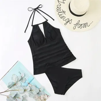 Dámské plavky Dámské plavky dvojdílné - tankini se zavazováním kolem krku Barva: černá 1, Velikost: M