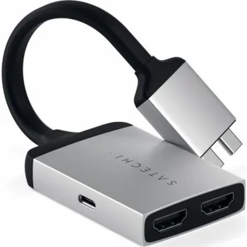 USB hub Satechi USB-C Dual - HDMI x2 USB adaptér stříbrný (ST-TCDHAS)