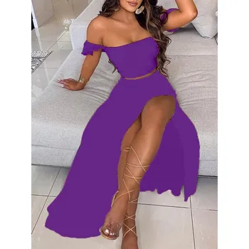 Dámský letní set crop topu a dlouhé sukně (1-10) Barva: Fialová, Velikost: XL