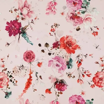 Šatovka žakárová N5909, růžová, barevné květy, š.150