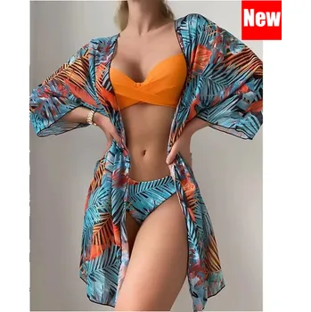 Dámské plavky Dámské plavky dvojdílné s župánkem s širokými rukávy Barva: oranžová 32, Velikost: M