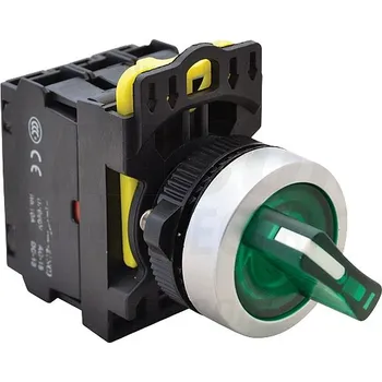 tlačítko Tracon NYK3-SL24G Otočný spínač s páčkou,podsvícený, zelená LED, 2-pol., pruž 1×NO+1×NC, 5A/230V AC-15, IP65, LED 230V AC/DC (Tracon NYK3-SL24G)