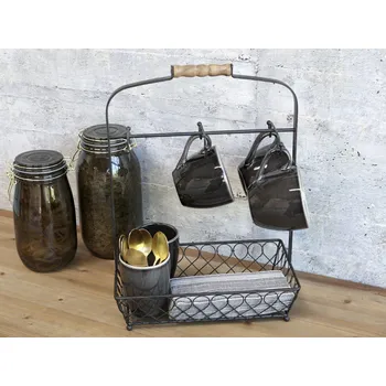 Černý antik kovový stojan na hrnky s držadlem Fil de Fer - 31*18*43 cm