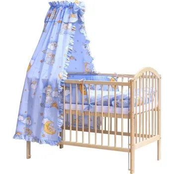 Dětská postýlka Postýlka přírodní stahovací bok 120x60cm s výbavou - MRÁČEK modrý - Scarlett, výbava s nebesy