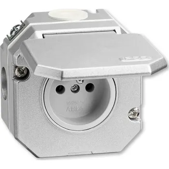 vypínač a zásuvka 5518-2750 39 Zásuvka jednonásobná s víčkem, Al, IP55, stříbrná, ABB