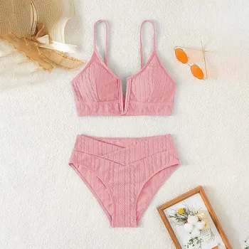 Dámské plavky Dámské plavky dvojdílné - bikiny s pletenou texturou Barva: Růžová, Velikost: S