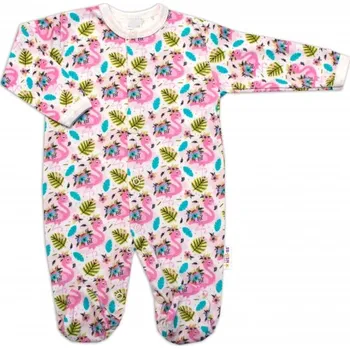 Kojenecký overall Baby Nellys Kojenecký overálek zapínání uprostřed, Plameňák - bílá/růžová, Velikost koj. oblečení 80 (9-12m)