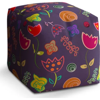 Taburet Sablio Taburet Cube Nakreslené květiny: 40x40x40 cm