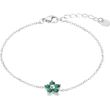 Náramek biju Náramek z chirurgické oceli, květina se zelenými zirkony 2002282-2