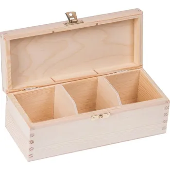 Čajová souprava FK Dřevěná krabička na čaj s přihrádkami, se zámkem - 22x10x8 cm, Přírodní