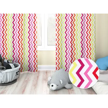 ubrus Dětský bavlněný závěs Sandra SA-379 Žluto-růžovo-červené cik-cak proužky 150x140 cm