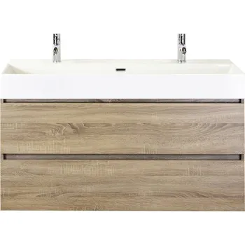 Koupelnový nábytek Koupelnový nábytkový set Maxx XL 120 cm s keramickým umyvadlem 2 otvory na kohouty dub šedý