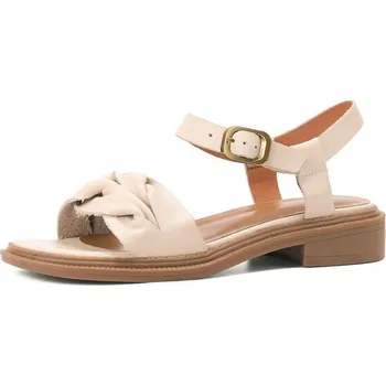 Dámské sandále Sandály z pravé kůže s ozdobným řasením - Beige 34 Barva: Béžová, Velikost: 34