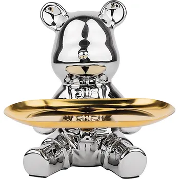 OEM Stříbrná soška medvěd s držákem na klíče