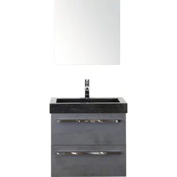 Koupelnový nábytek Koupelnový nábytkový set Seville 60 cm s umyvadlem z přírodního kamene a zrcadlem beton antracitově šedá