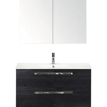 Koupelnový nábytek Koupelnový nábytkový set Sanox Seville barva čela black oak ŠxVxH 101 x 170 x 46 cm s keramickým umyvadlem a zrcadlovou skříňkou