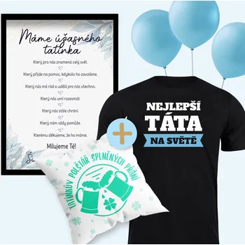 Balónek Set plakátu, polštáře, trička a balónků SPLNĚNÉ PŘÁNÍ, pro tatínka Barva: Černá, Velikost a volba balónků: L - s balónky