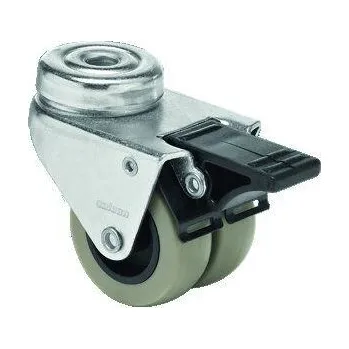 Pojezdové kolečko kolečko otočné zdvojené 50mm s brzdou, běhoun polyuretan, nosnost 100kg, otvor 10,5mm