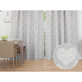 ubrus Dekorační závěs PML-071 Srdce s ornamenty na šedém 145x140 cm