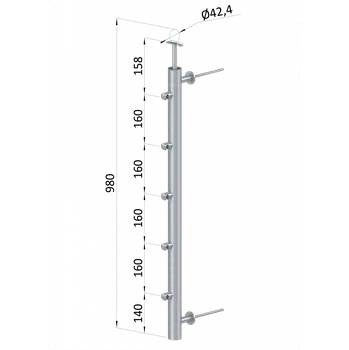 Zábradlí Nerezový sloup, fr. balkón, boční kotvení, 5řadový pravý