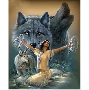 Diamantové malování Diamantové malování - Indián s vlky - č. 588 30x40 cm