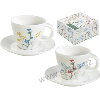 Easy Life MILLE FLEURS porcelánové espresso šálky a podšálky žluté, modré a červené luční kvítí 120ml 2 ks