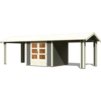 Zahradní domek LANIT PLAST Dřevěný domek KARIBU THERES 3 vč. dvou přístavku (31457) terragrau LG3151