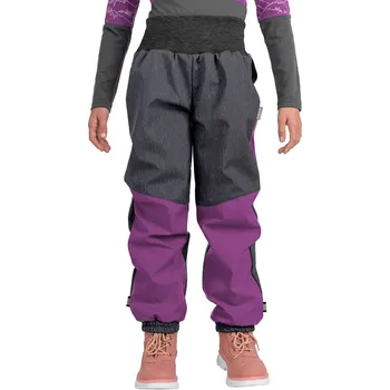 Dívčí kalhoty Dětské softshellové oteplovačky s fleecem Plus, Ostružinová, Žíhaná Antracitová, Jednorožci Velikost: 104/110