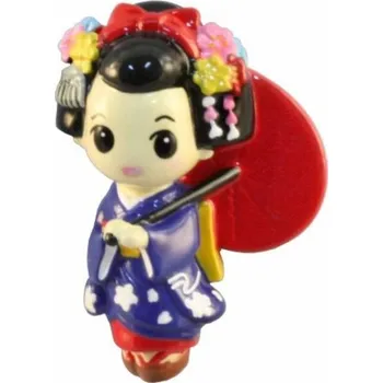Dekorační magnet : japonská panenka Kokeshi Maiko, modrá