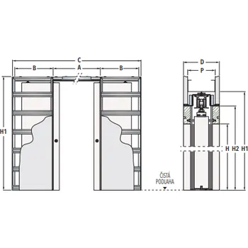 Stavební pouzdro ECLISSE ČR Stavební dvoukřídlé pouzdro ECLISSE 900+900 mm do sádrokartonu