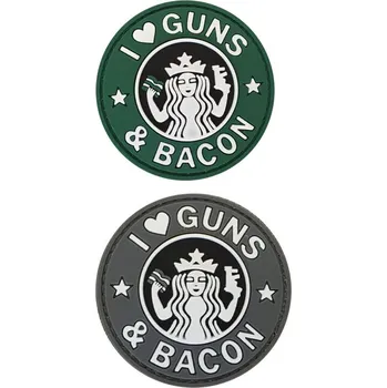 Nášivka PVC nášivka I Love Guns and Bacon, černá