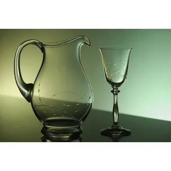 Sklenice džbán 1,5l na víno + 6ks Angela 185ml s rytinou korale - ručně ryté (broušené), dárek pro ženu