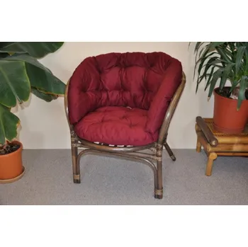 Křeslo Ratanové hnědé křeslo Bahama MAXI s vínovým polstrem