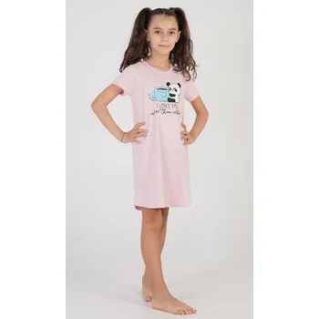 Dámská noční košile Vienetta Secret Dívčí noční košile s krátkým rukávem Panda lososová Barva: lososová, Velikost: 3 - 4