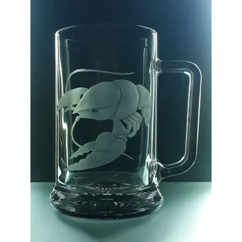 Sklenice půllitr rytinou raka - ručně ryté (broušené)