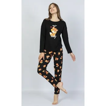 Dámské pyžamo Vienetta Secret Dámské pyžamo dlouhé Lovely černé Barva: černá, Velikost: XL
