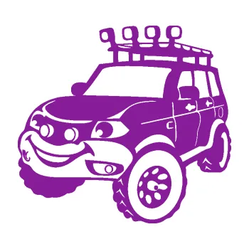 Polep vozidla SAMOLEPKA Off Road 005 levá veselé autíčko (14 - fialová) NA AUTO, NÁLEPKA, FÓLIE, POLEP, TUNING, VLASTNÍ TEXT, TISK, AUTOSAMOLEPKY.cz, POLEPY, OBRÁZEK, LOGO, SAMOLEPKY