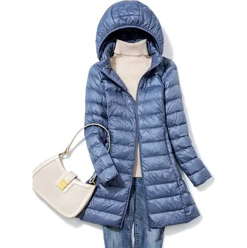 Dámská softshellová bunda Dámská dlouhá prošívaná bunda s kapucí Barva: Modrá, Velikost: XL