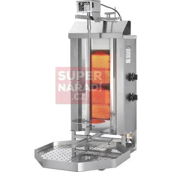 Kuchyňský gril Gyros gril Potis GD2/S plynový na kebab do 30 Kg masa, 2x double hořák PB/ZP 7230182 (Gtip Potis GD2/S 7230182 plynový gril na gyros, kebab na propan-butan / zemní plyn s motorem nahoře, 2x zdvojený hořák)