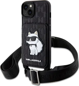 Pouzdro na mobilní telefon Karl Lagerfeld Saffiano Monogram Crossbody Choupette NFT pro Apple iPhone 14 černé