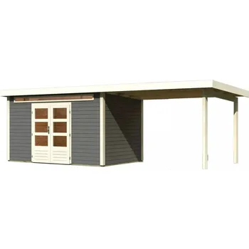 Zahradní stavba LANIT PLAST Dřevěný domek KARIBU KANDERN 7 + přístavek 320 cm (9247) terragrau LG3624