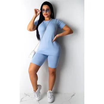 Dámský fitness sada - neonový top a kraťasy - Modrá,S